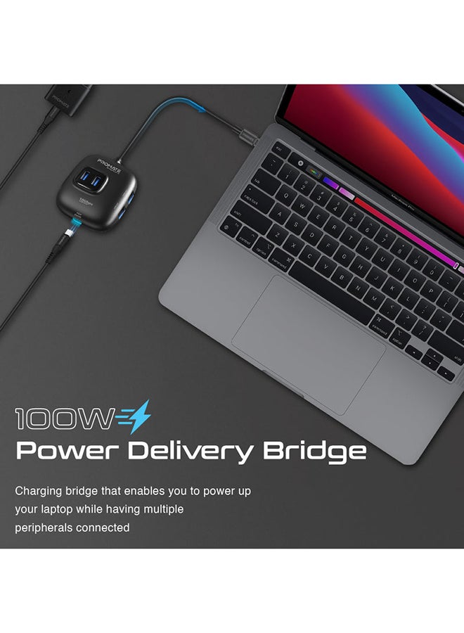 USB-C To USB Hub Premium Multiport With Removable USB-A Adapter 10Gbps Sync Charge USB 3.2 Ports 100W Type-C Power Delivery Black