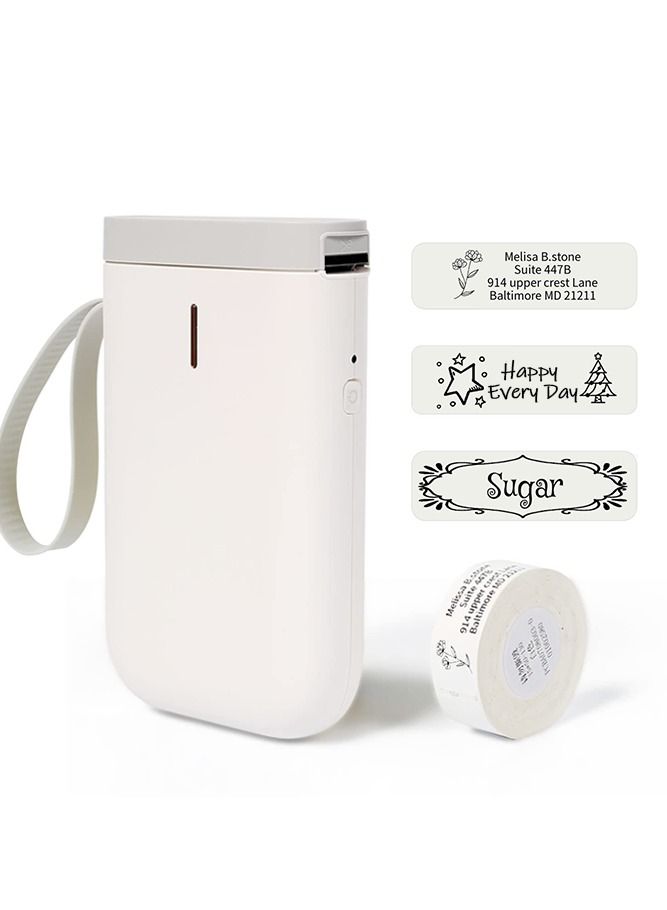 D11 Portable Bluetooth Sticker Label Printer with 1 Roll 12*40mm White Tape, USB Rechargeable, Inkless Thermal Label Maker with 10-15mm Print Width, Ideal for Home and Small Business Supplies, White