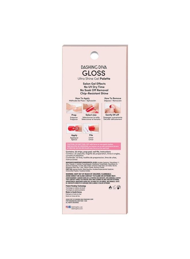 Gloss Nail Strips Gleam Queen | Uv Free Chip Resistant Long Lasting Gel Nail Stickers | Contains 32 Nail Wraps 1 Prep Pad 1 Nail File