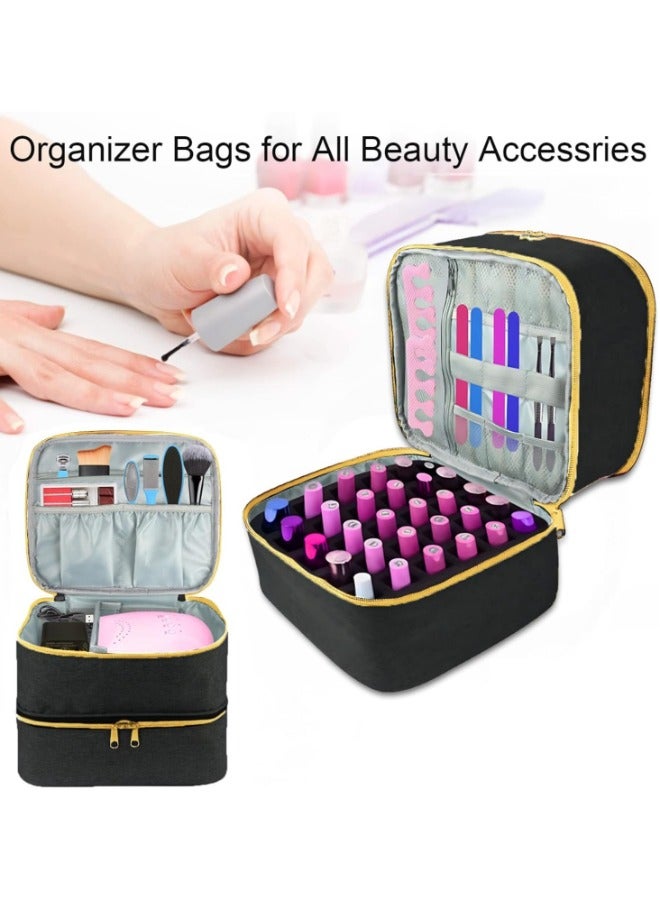 Nail Polish Carrying Case, Double-Layer Nail Polish Storage Bag - Fits Nail Dryer Lamp And Bottles,Nail Polish Organizer Bag With Adjustable Dividers For Manicure