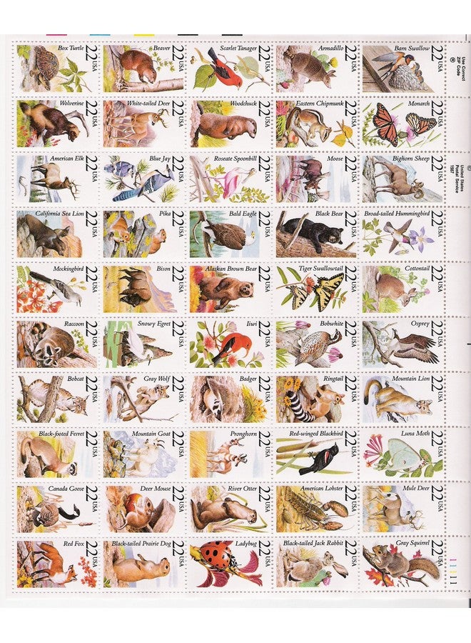 North American Wildlife Complete Sheet Of 50 X 22 Cents Stamps 22862335 By Usps