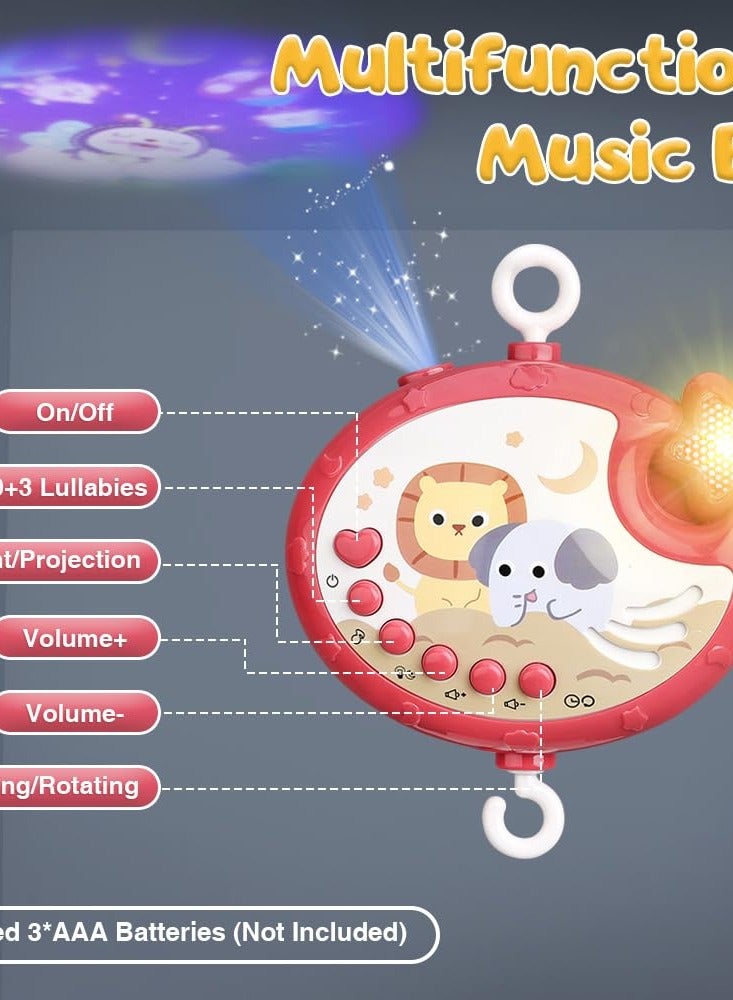 Baby Crib Mobile with Music and Lights,360°Rotation Remote Control Musical Mobile for Crib with 400 Lullabies,Projection Night Light and Chewable Rattle Toy