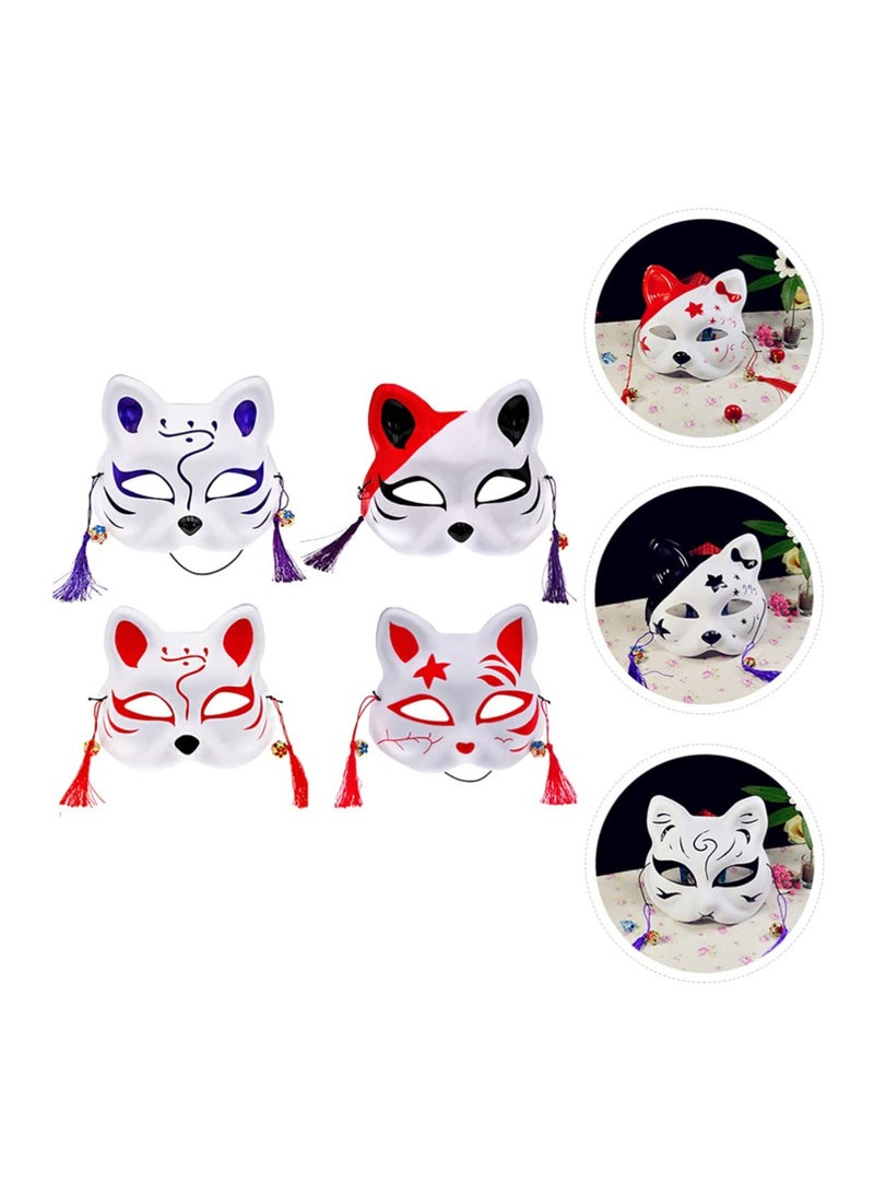 4 Pcs Kitsune Fox Half Face Assecories Cosplay Party Supplies Party Half Face Costume Masks Japanese Style, Foxes Cat Masks