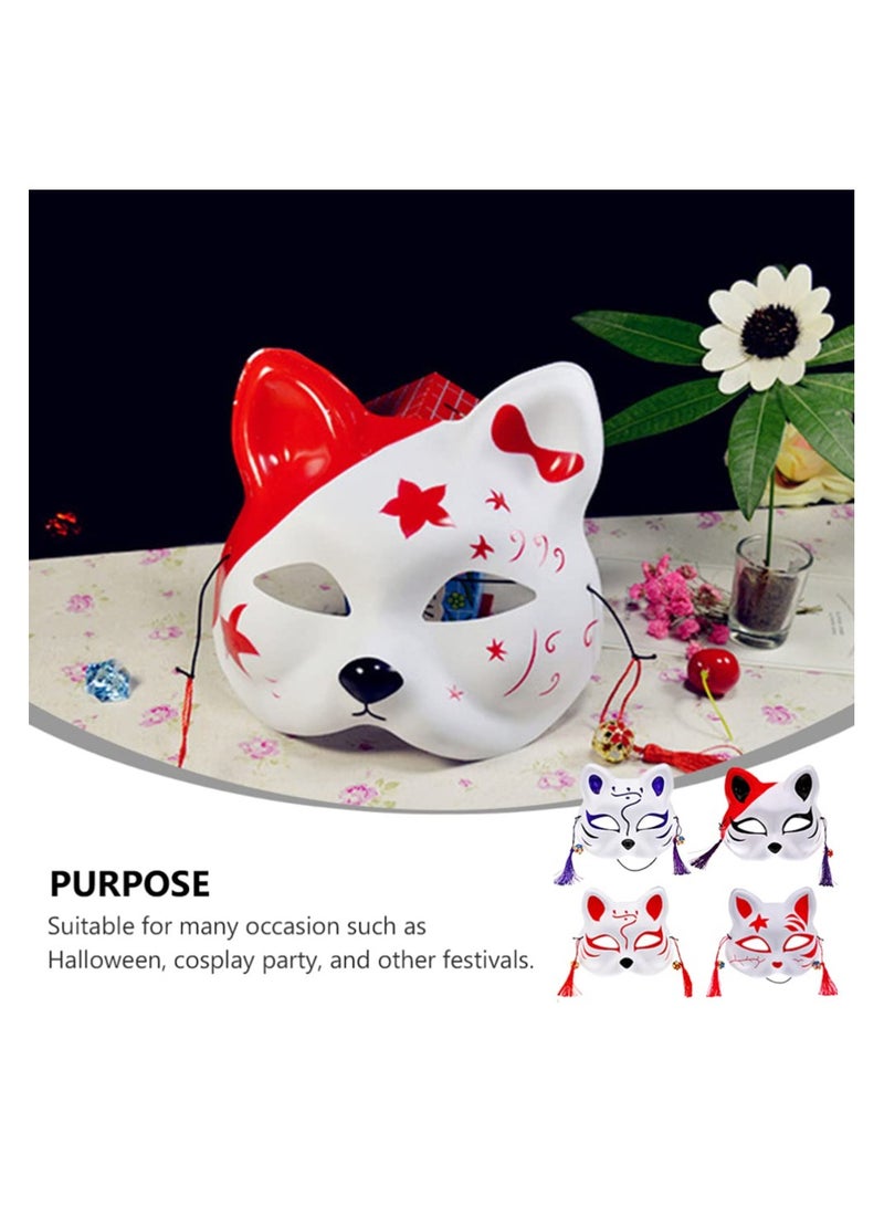 4 Pcs Kitsune Fox Half Face Assecories Cosplay Party Supplies Party Half Face Costume Masks Japanese Style, Foxes Cat Masks