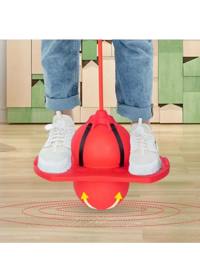 Bouncing Ball with Handle High Hopper Jumper Toy Jump Trick Board Safe and Fun Stick Sports Game Exercise (Red)