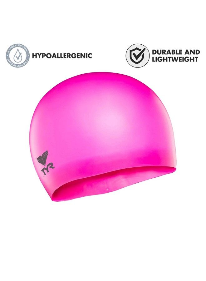 Wrinkle Free Junior Silicone Swim Cap (Fluro Pink)