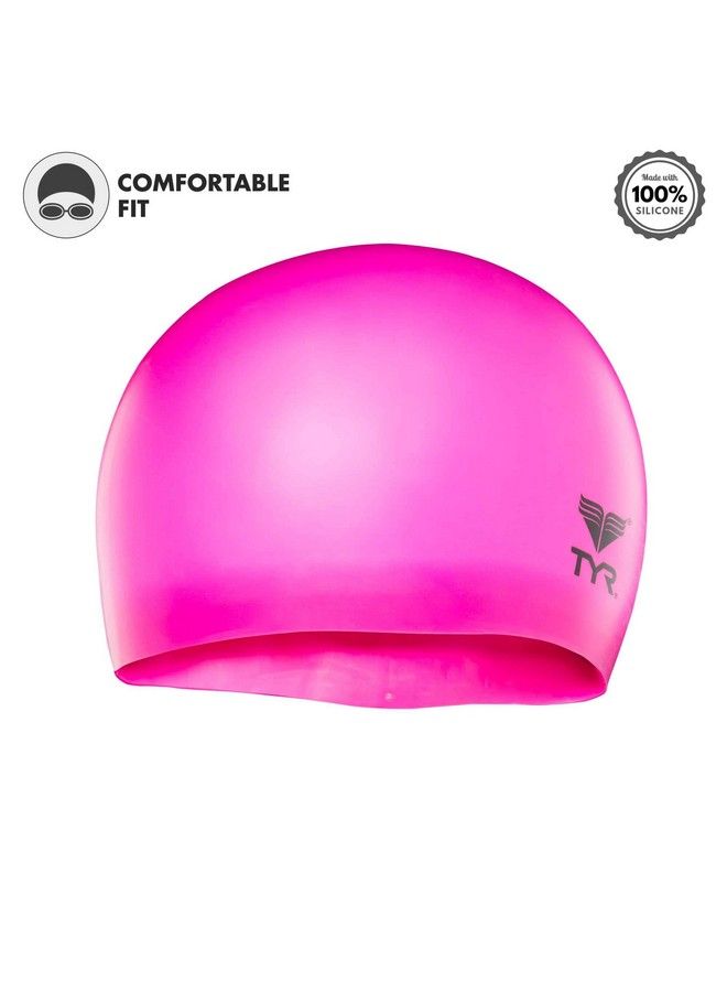 Wrinkle Free Junior Silicone Swim Cap (Fluro Pink)