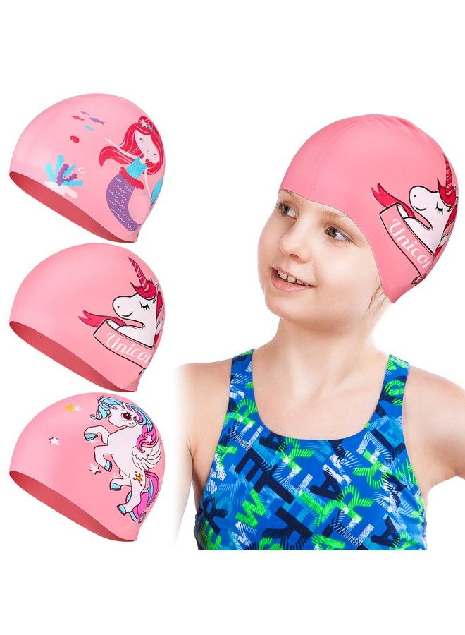 3 Pcs Swim Caps Kids Waterproof Silicone Swimming Caps For Girls Pool Swim Hat Swimming Cap For Short And Long Hair For Boys Children Toddler (Stylish Style)