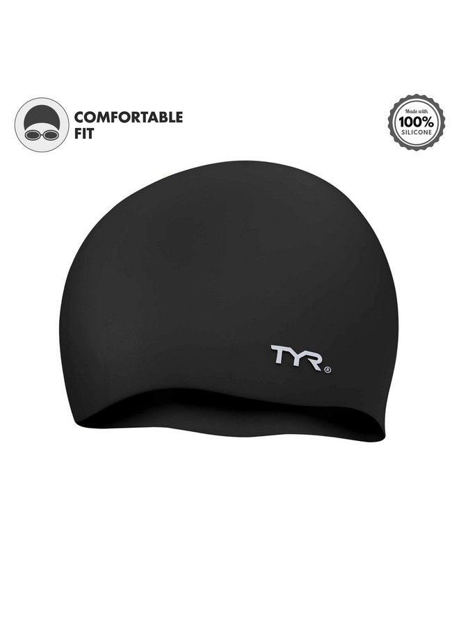 Wrinkle Free Silicone Swim Cap (Black)