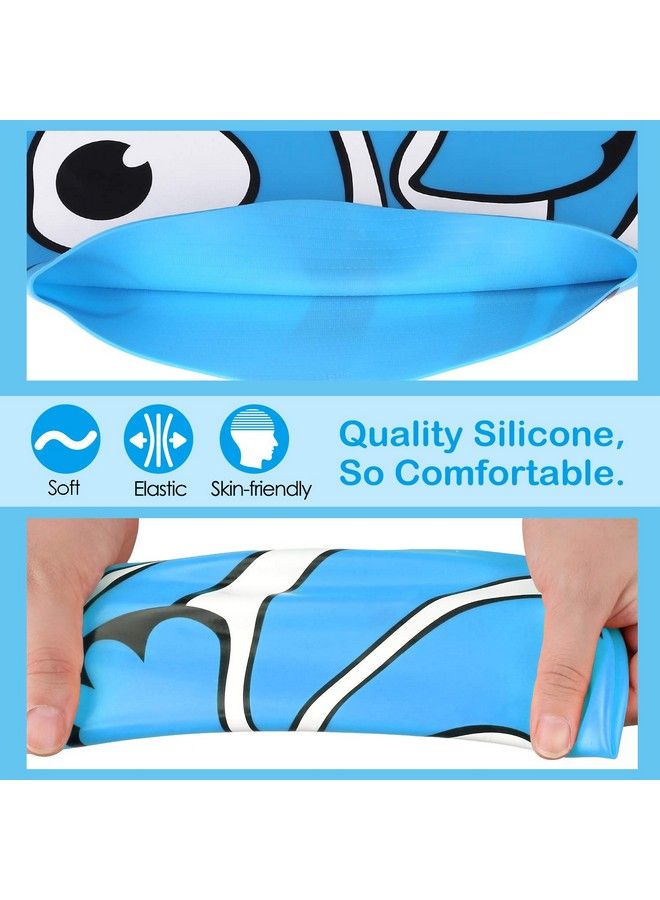 Swimming Cap For Kids Cute Waterproof Soft Silicone Swim Cap Cartoon Style High Elastic Swimming Hat For Boys & Girls Bathing Cap For Children Blue Fish