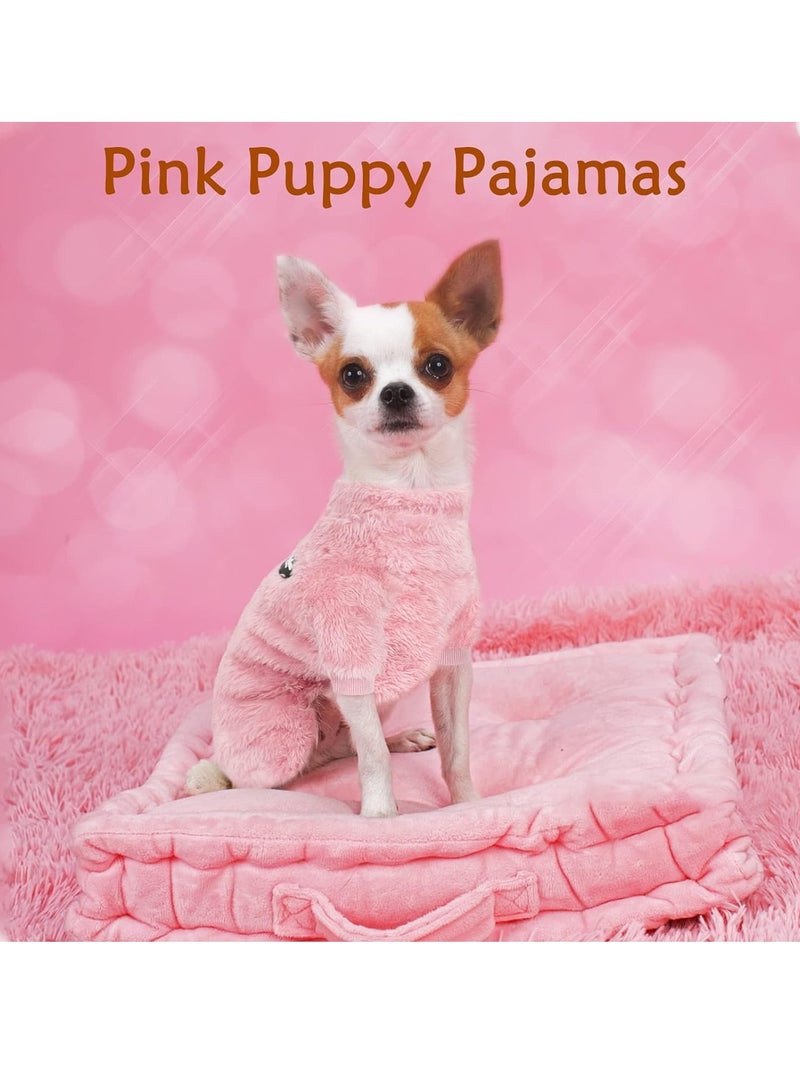 Dog Hoodie, Winter Pajamas Warm Fuzzy Puppy 4 Leg Clothes for Chihuahua Onesies Jumpsuit Clothing for Pet Dogs 2 Pack Soft for Cold Weather Pink  Brown, Medium