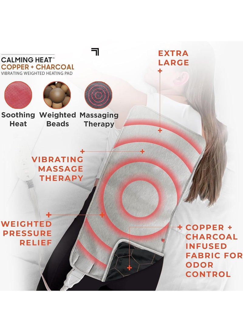 Heat Vibrating Heating Contour Pad Weighted Electric Heating Pad with Massaging Vibrations, 12 Settings- 3 Heat, 9 Massage- 27 Relaxing Combinations