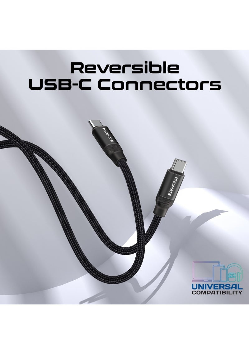 USB-C™ to USB-C™ Premium Magnetic Self-Organizing Cable with 60W Power Delivery and 120cm Durable Nylon Braided Sync and Charge Cable, Reversible Connectors, Thick Copper Core, Springy Black