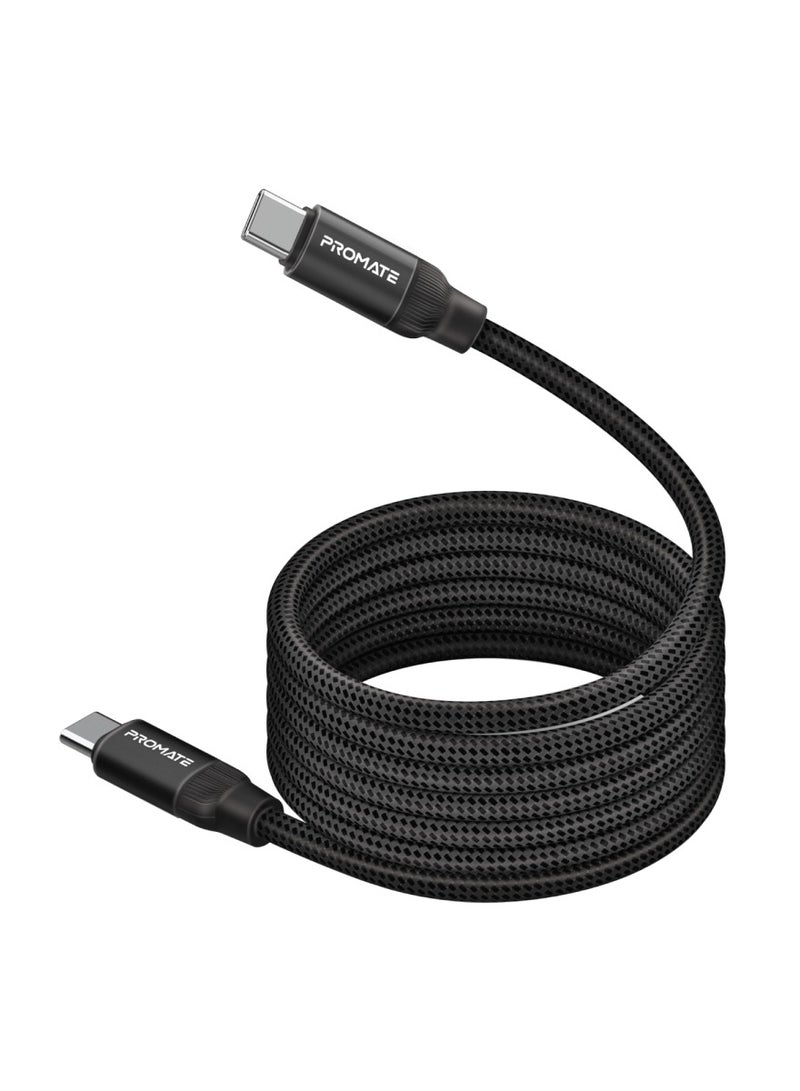 USB-C™ to USB-C™ Premium Magnetic Self-Organizing Cable with 60W Power Delivery and 120cm Durable Nylon Braided Sync and Charge Cable, Reversible Connectors, Thick Copper Core, Springy Black