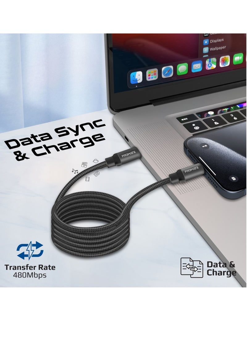 USB-C™ to USB-C™ Premium Magnetic Self-Organizing Cable with 60W Power Delivery and 120cm Durable Nylon Braided Sync and Charge Cable, Reversible Connectors, Thick Copper Core, Springy Black