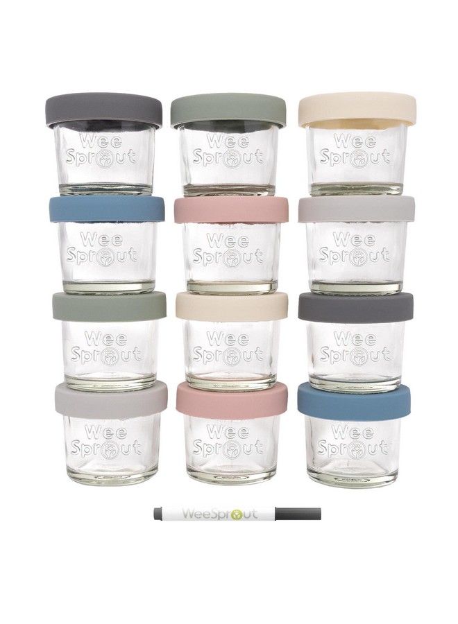 Glass Baby Food Containers Set Of 12 4 Oz Storage Containers Leakproof And Airtight Silicone Lids Freezer Safe Baby Food Jars Measurement Markings Microwave And Dishwasher Safe