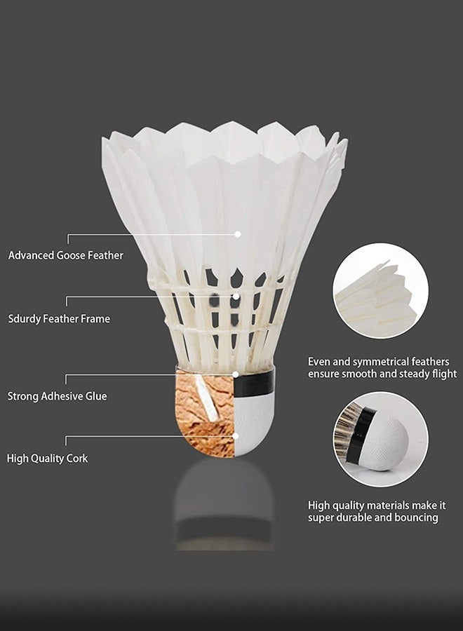 Goose Feather Badminton Shuttlecocks with Great Stability and Durability, High Speed Badminton ball, Pack of 6