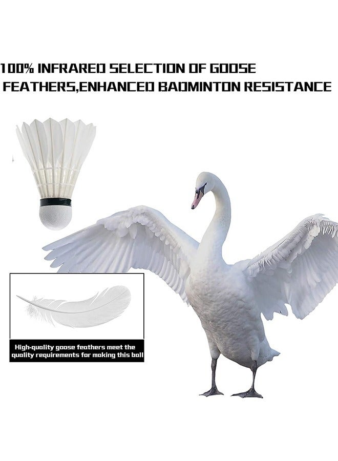 Goose Feather Badminton Shuttlecocks with Great Stability and Durability, High Speed Badminton ball, Pack of 6