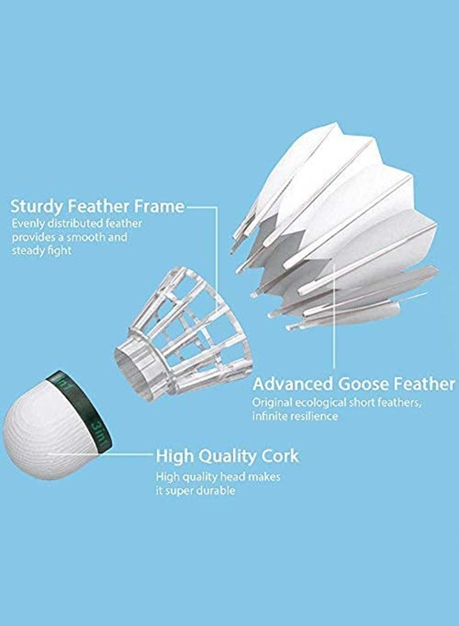 Goose Feather Badminton Shuttlecocks with Great Stability and Durability, High Speed Badminton ball, Pack of 6