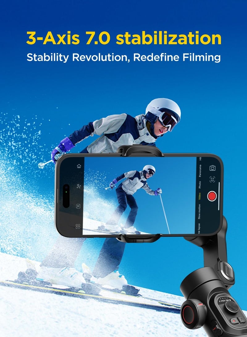 Gimbal Stabilizer for Smartphone, iPhone Gimbal w/Focus Wheel Face/Object Tracking Gimbal for iPhone 15 14 Pro Max/Android Foldable 3-Axis Handheld Phone Gimbal for Video Recording -Smart XE