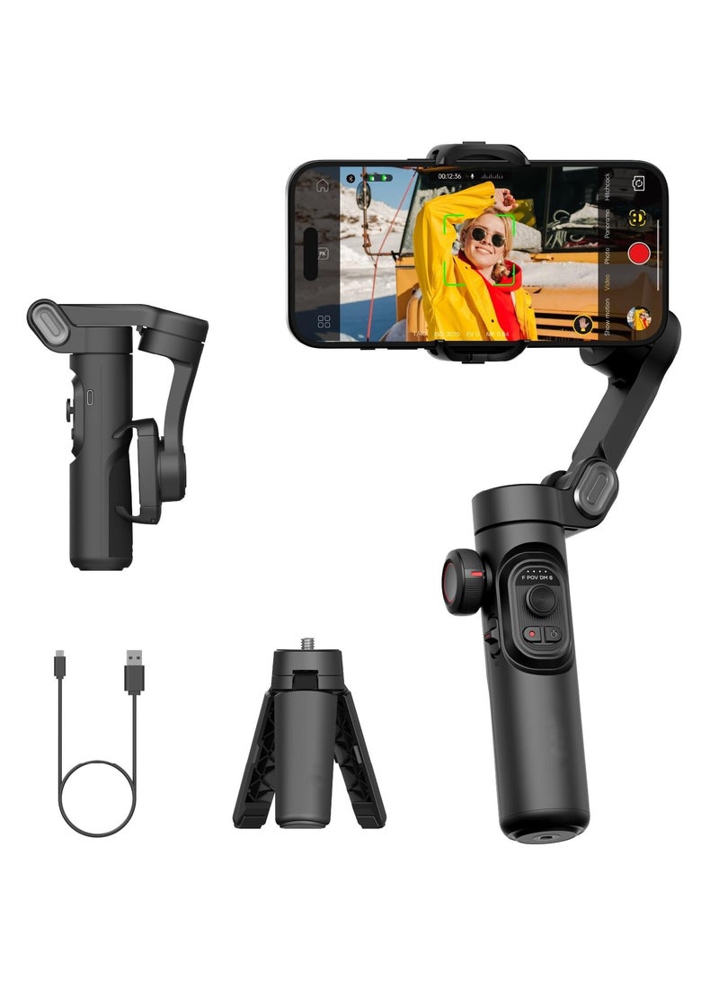 Gimbal Stabilizer for Smartphone, iPhone Gimbal w/Focus Wheel Face/Object Tracking Gimbal for iPhone 15 14 Pro Max/Android Foldable 3-Axis Handheld Phone Gimbal for Video Recording -Smart XE