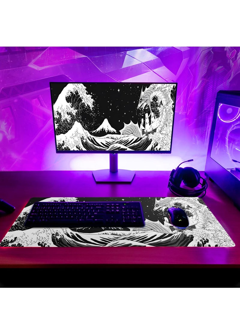 SYOSI Extended Gaming Mouse Pad, 31.5x11.8 Inch Large Mouse Mat Desk Pad, Long Computer Keyboard Mouse Mat Mousepad with 3mm Non-Slip Base and Stitched Edge for Work, Game, Office, Home