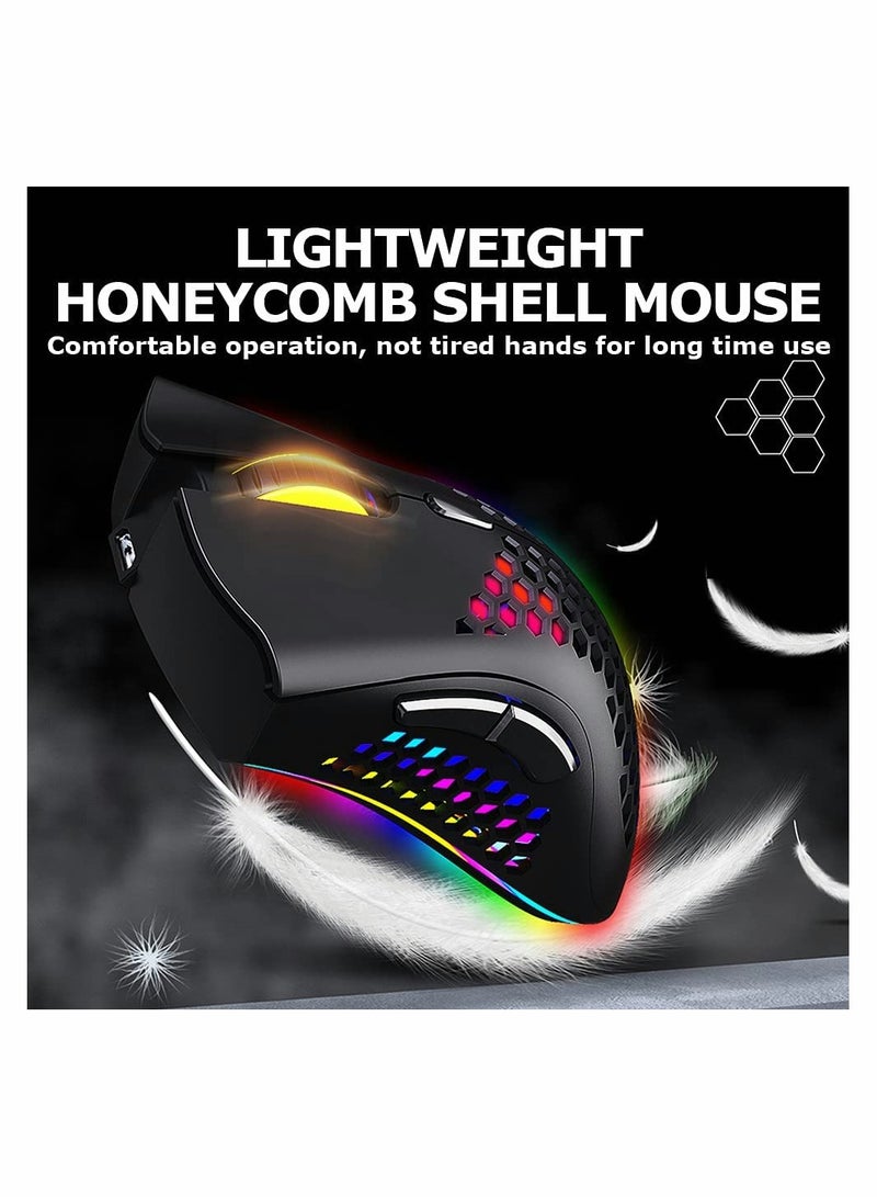 Wireless Gaming Mouse, Gaming Mice with Honeycomb Shell, 7 Sensitive Buttons, RGB Backlight, 3 Adjustable DPI, Ergonomic USB Optical Wireless Mouse for Laptop, PC, Computer, MacBook