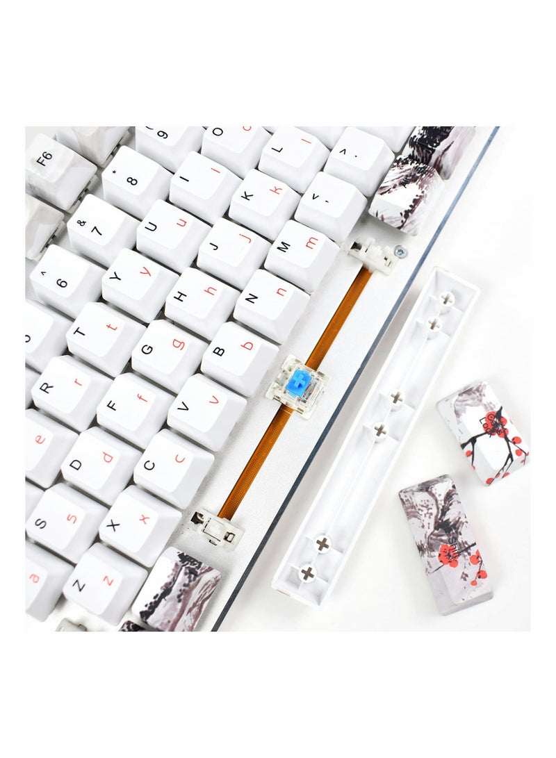 Rubber Keycaps Set, 110 Keys PBT Keycap, Anti-Slip Texture Dye-Sublimation Plum Blossom Cherry Profile Key Cap, DIY Mechanical Keyboard Keycap Set for Mechanical Keyboard