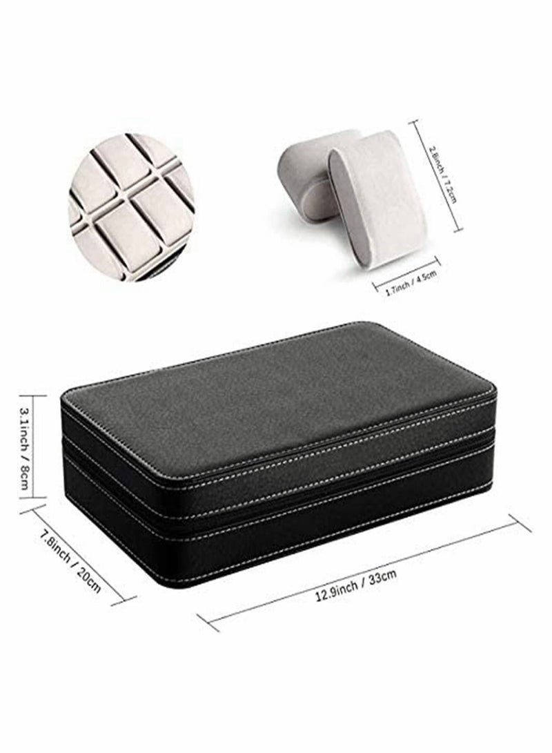 Watch Box - 12 Grid Watch Storage Case PU Leather Watch Organizer Box Watch Zipper Display Case for Men Women