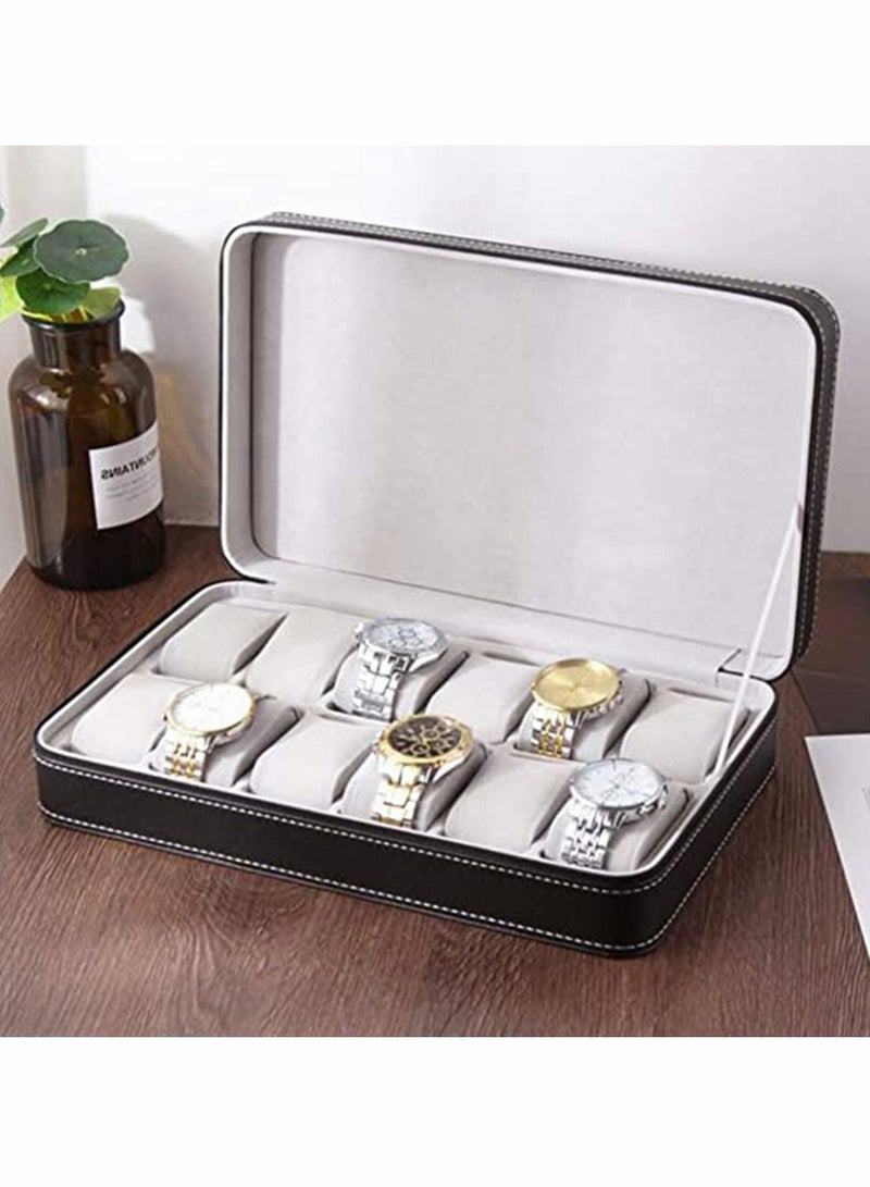 Watch Box - 12 Grid Watch Storage Case PU Leather Watch Organizer Box Watch Zipper Display Case for Men Women