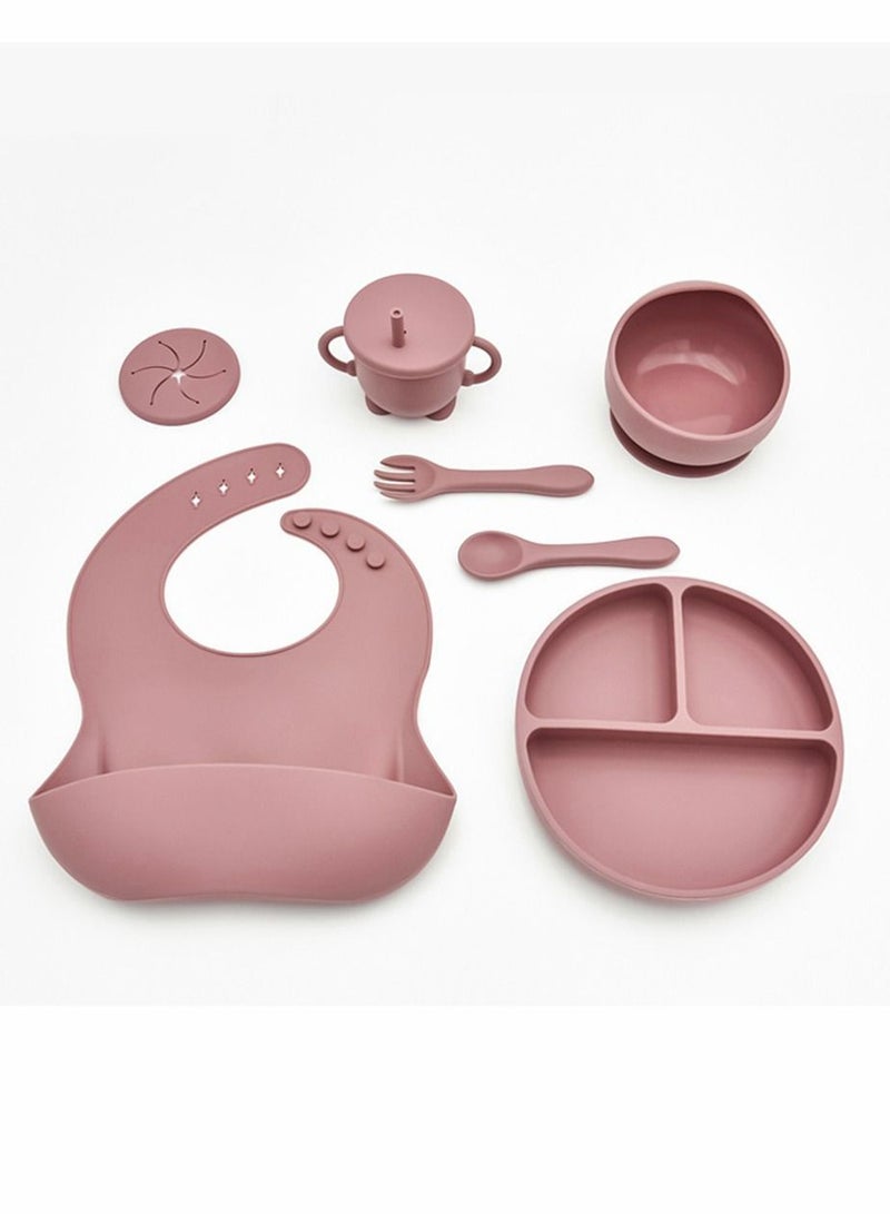 Silicone Baby Feeding Set with Gift Box, Adjustable Baby Bib Toddler Divider Plate Bowl Spoon Fork with Suction