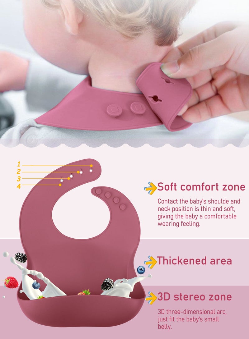 Silicone Baby Feeding Set with Gift Box, Adjustable Baby Bib Toddler Divider Plate Bowl Spoon Fork with Suction