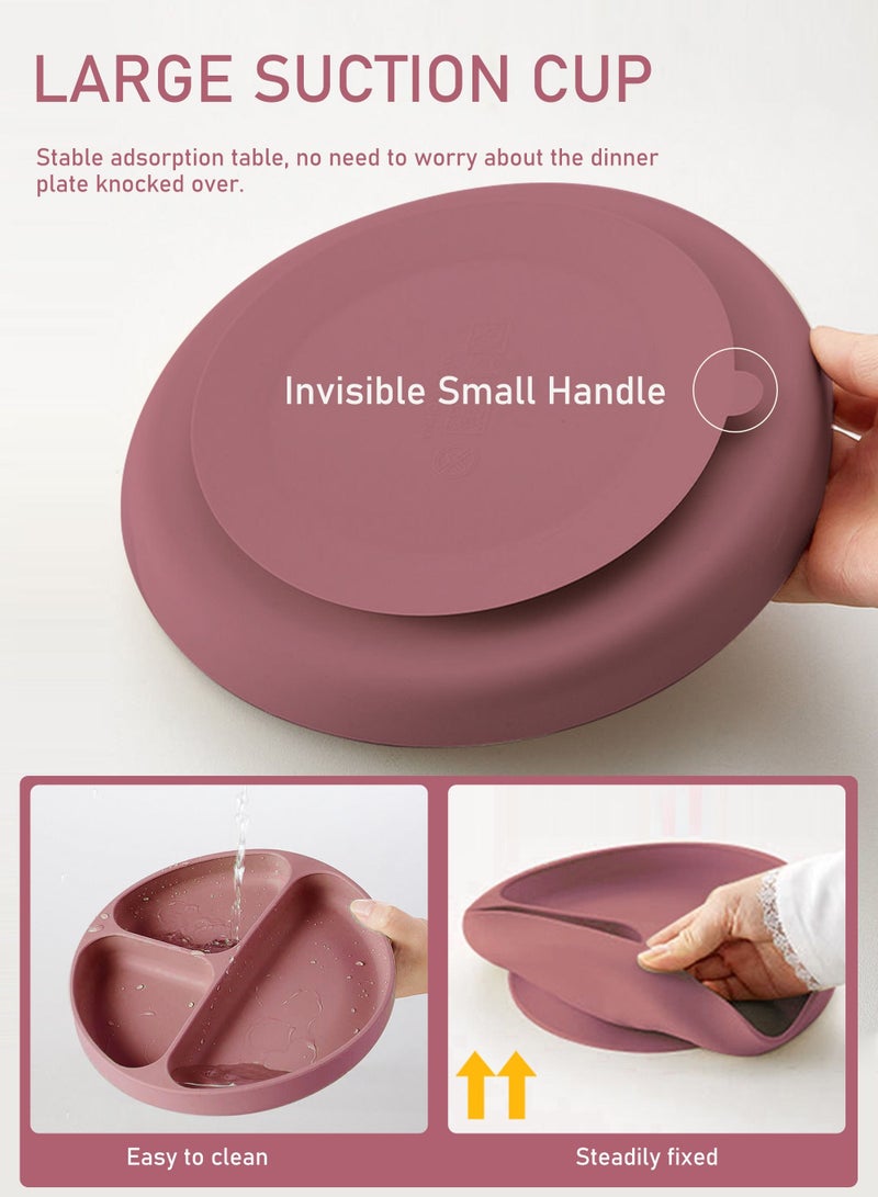 Silicone Baby Feeding Set with Gift Box, Adjustable Baby Bib Toddler Divider Plate Bowl Spoon Fork with Suction