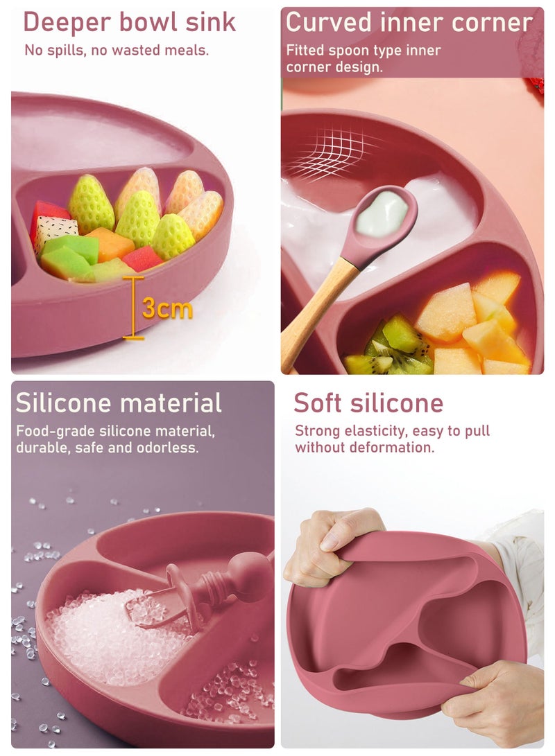 Silicone Baby Feeding Set with Gift Box, Adjustable Baby Bib Toddler Divider Plate Bowl Spoon Fork with Suction