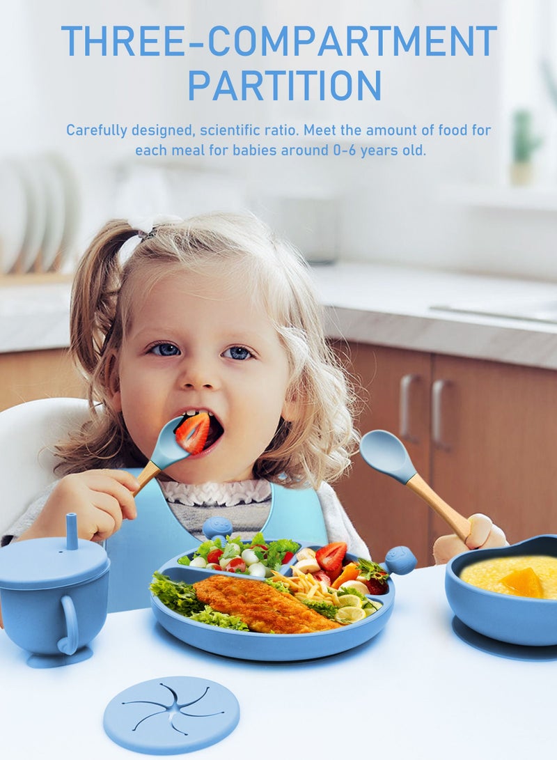 Baby Feeding Set, 9 Pcs Baby Tableware Set, Food grade Silicone Squirrel Baby Cutlery and Plates Set, Non-Slip Infant Dinnerware Set, Baby Self Feeding Utensils