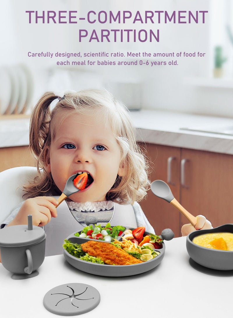 9 Piece Baby Feeding Set Baby Led Weaning Feeding Supplies for Toddlers  Suction Silicone Baby Bowl Self Eating Utensils with Spoons Bibs Cup and Infant Suction Plate with Lid