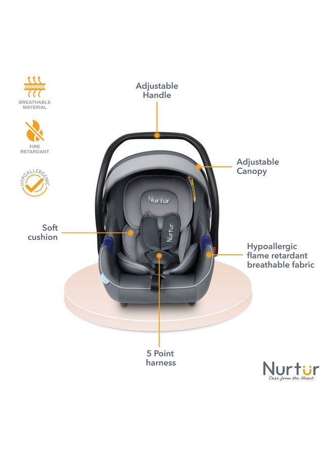 Nemo Baby Carrier Adjustable Canopy and Handle Extra Protection 3 Point Safety Harness Suitable from 0 months to 12 months Up to 13kg Light Grey Official Product