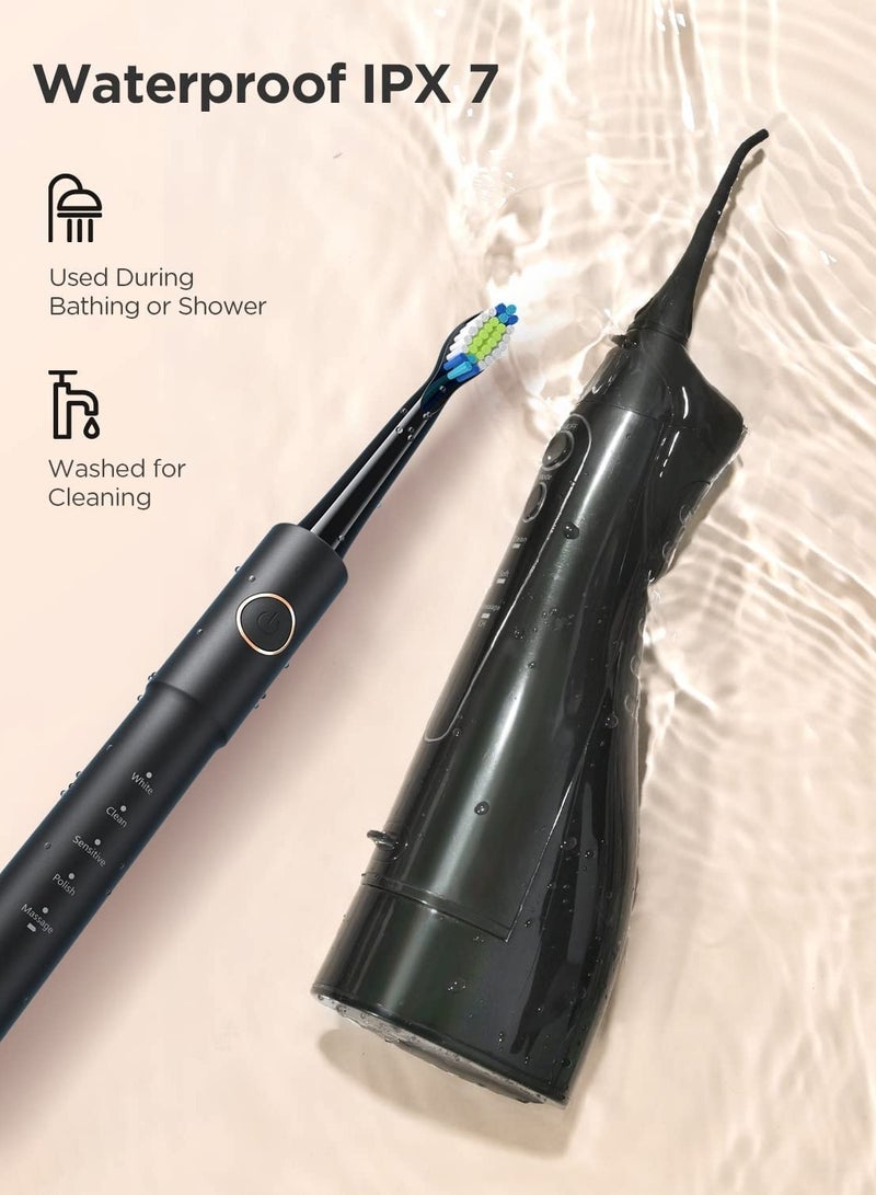 Intelligent Ultrasonic Toothbrush And Oral Irrigator Water Flosser Oral Care Combo Pack USB Rechargeable 3 Modes 300ML 9 Piece Black