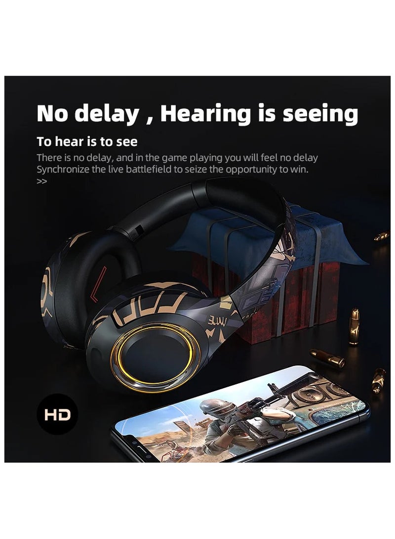 Gaming Headset  Wireless Bluetooth Headphones with Mic RGB Stereo Headset Supports TF Card FM Radio