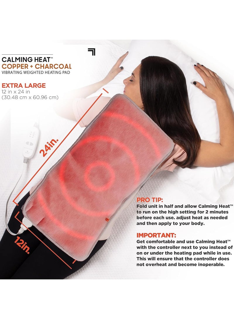 Heat XXL-Wide Weighted Heating Pad - Electric Heat with Massaging Vibrations, Auto-Off, 12 Settings - 27 Relaxing Combinations