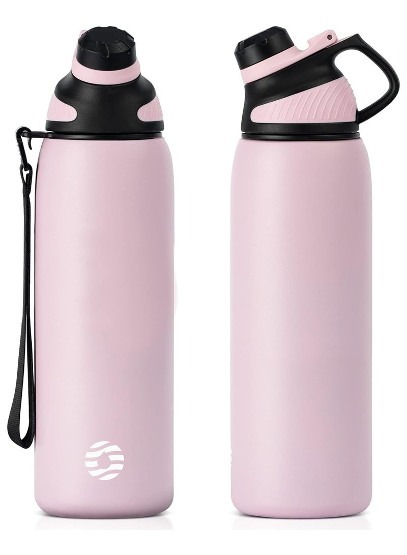 Stainless Steel Water Bottle 1L with Magnetic Lid, BPA Free Insulated Water Bottle, Sports Metal Water Bottle Hot&Cold Drinks Vacuum Flask Leak-Proof for Gym, Work, Travel