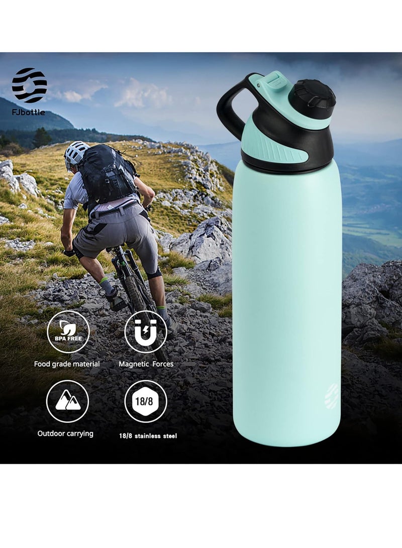 Stainless Steel Water Bottle 1L with Magnetic Lid, BPA Free Insulated Water Bottle, Sports Metal Water Bottle Hot&Cold Drinks Vacuum Flask Leak-Proof for Gym, Work, Travel