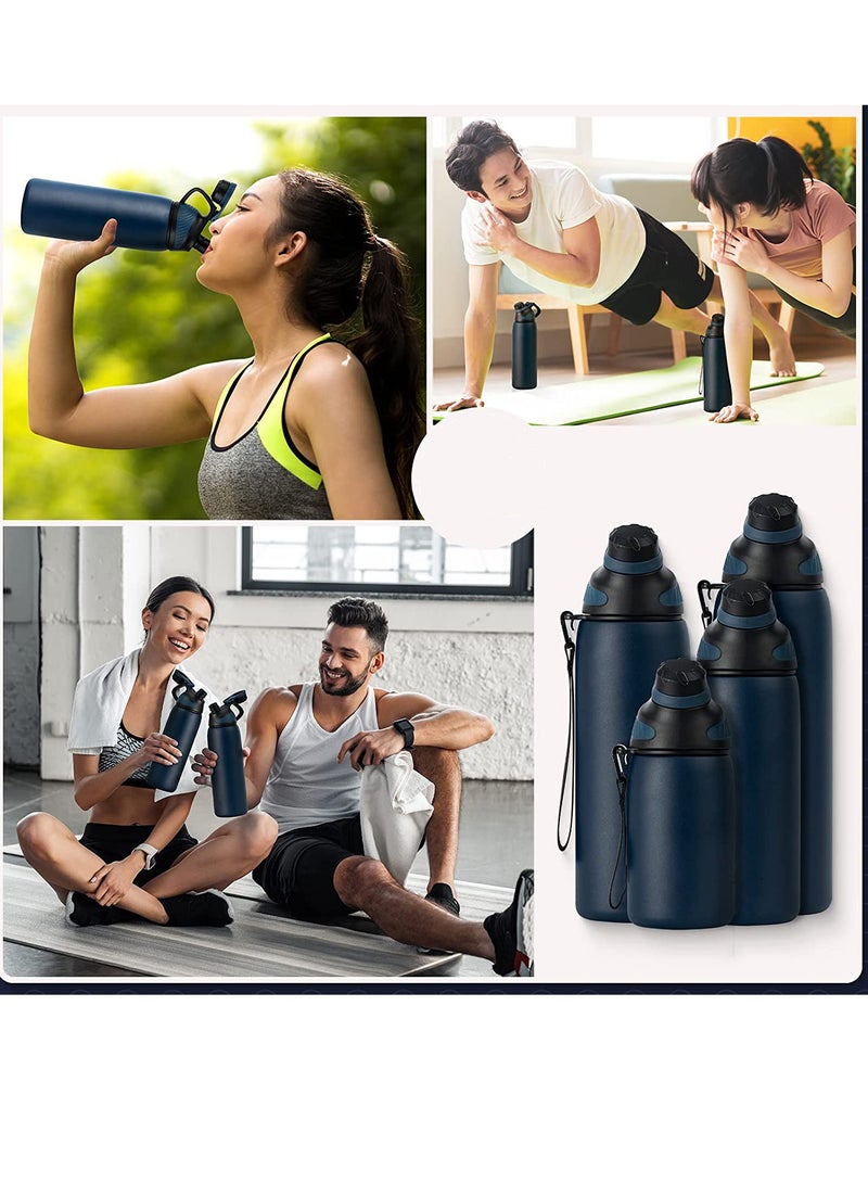 Stainless Steel Water Bottle 1L with Magnetic Lid, BPA Free Insulated Water Bottle, Sports Metal Water Bottle Hot&Cold Drinks Vacuum Flask Leak-Proof for Sports, Gym, Work, Travel