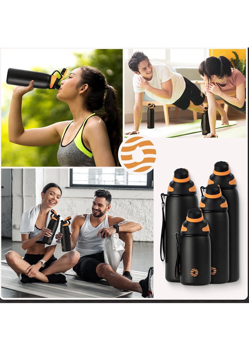 Stainless Steel Water Bottle 1L with Magnetic Lid, BPA Free Insulated Water Bottle, Sports Metal Water Bottle Hot&Cold Drinks Vacuum Flask Leak-Proof for Gym, Work, Travel