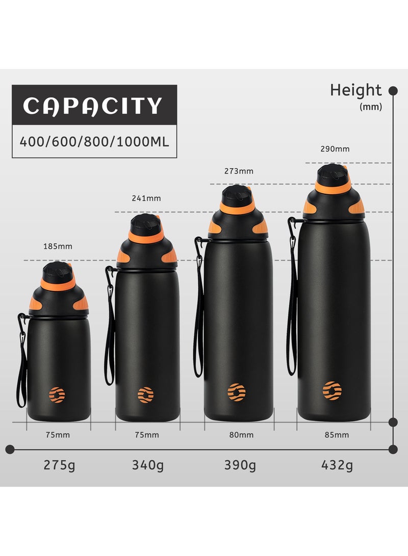 Stainless Steel Water Bottle 1L with Magnetic Lid, BPA Free Insulated Water Bottle, Sports Metal Water Bottle Hot&Cold Drinks Vacuum Flask Leak-Proof for Gym, Work, Travel