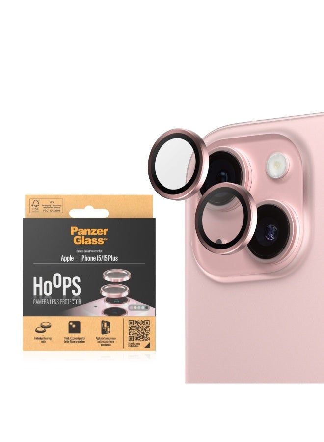 Hoops Camera Lens Protector for Apple iPhone 15  / 15 Plus  - Shock Resistant, Scratch Resistant, Anti-Fingerprint, Zero Picture Distortion, Easy Install - Pink