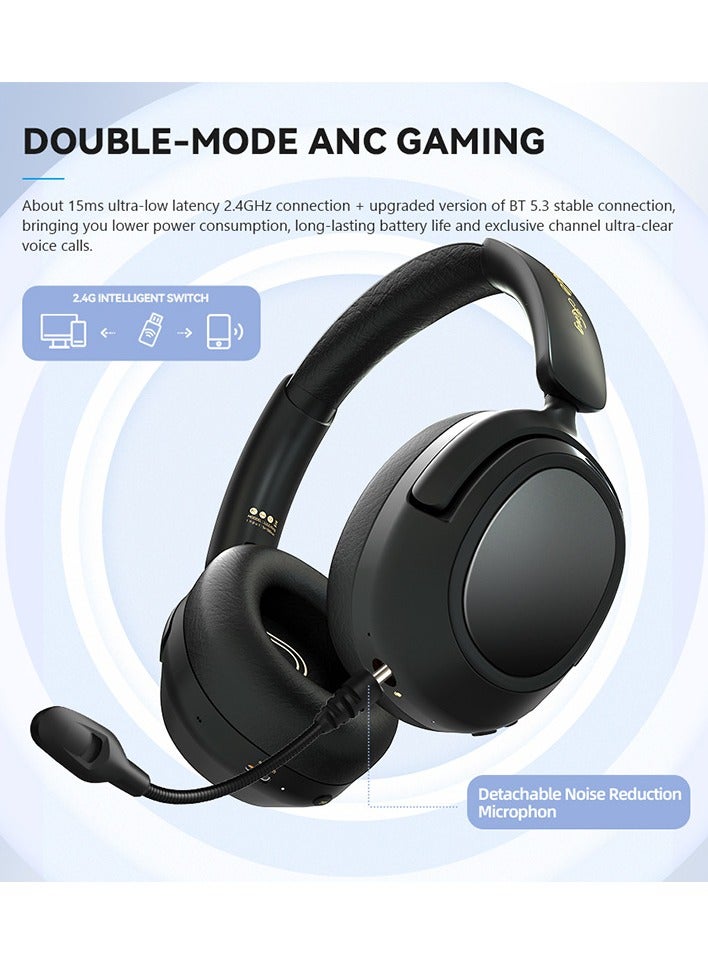 Head-mounted 2.4G Wireless Bluetooth 5.3 Wired Three-mode ANC 45db Doubly-fed Active Noise Reduction Game Headset