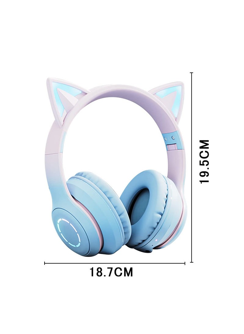 Kids Cat Ear Headphones Wireless Bluetooth Headphones for Girls, RGB Backlight LED Light Child Headset with Detachable Microphone, HD Stereo Gaming Anchor Headphone Music Headset for Boys Girls Gift