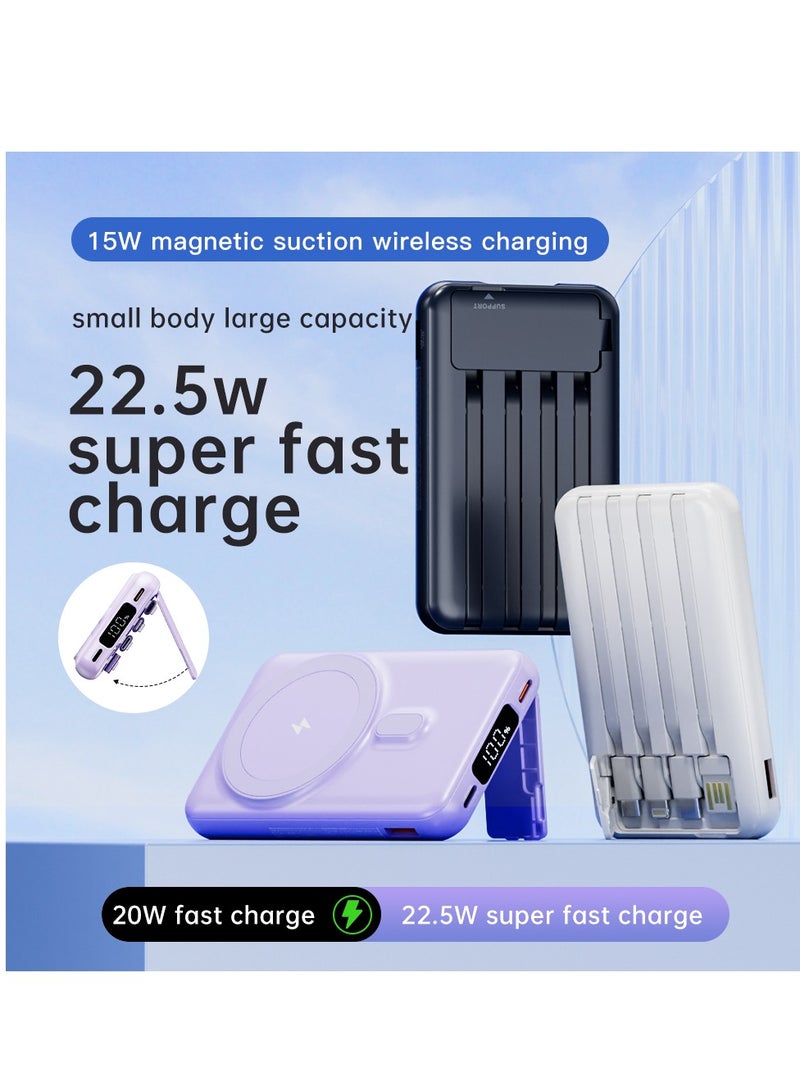 Fast Charging Magnetic Wireless Power Bank with 22.5w Built-in Cable Portable Super Fast Charging Mobile Power Supply 10000 mAh Black