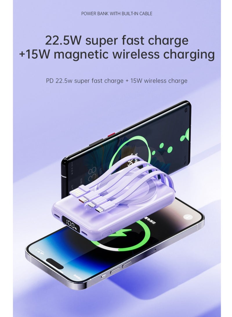 Fast Charging Magnetic Wireless Power Bank with 22.5w Built-in Cable Portable Super Fast Charging Mobile Power Supply 10000 mAh Black